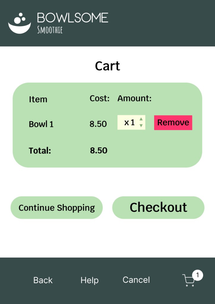 Bowlsome Smoothie cart screen