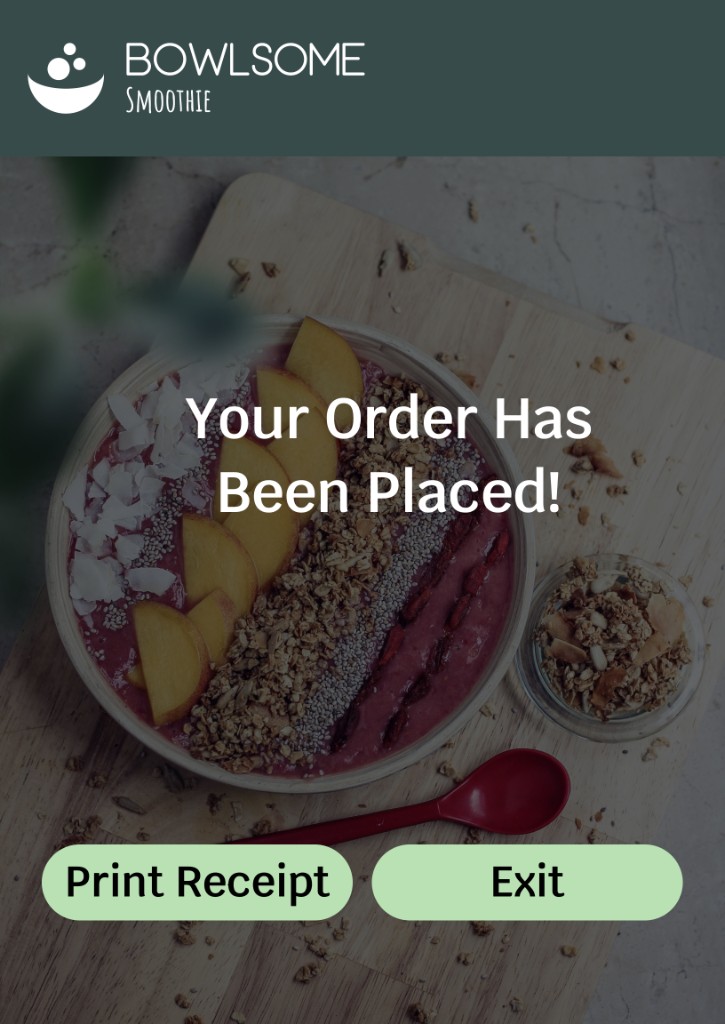 Bowlsome Smoothie order confirmation screen
