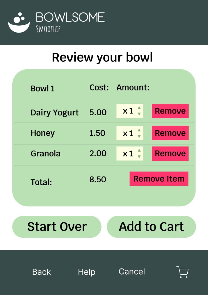 Bowlsome Smoothie bowl ingredients summary screen