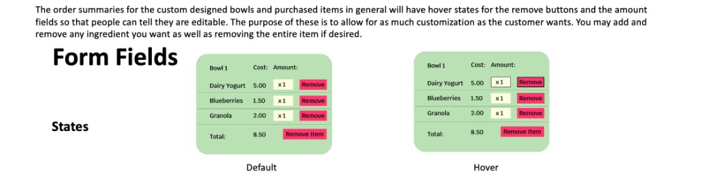 Bowlsome Smoothie form field and order summary states