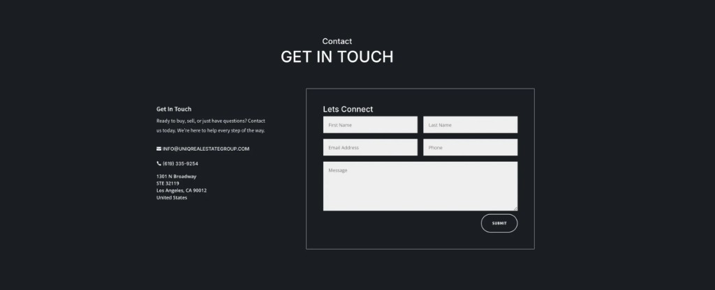 New UNIQ contact section