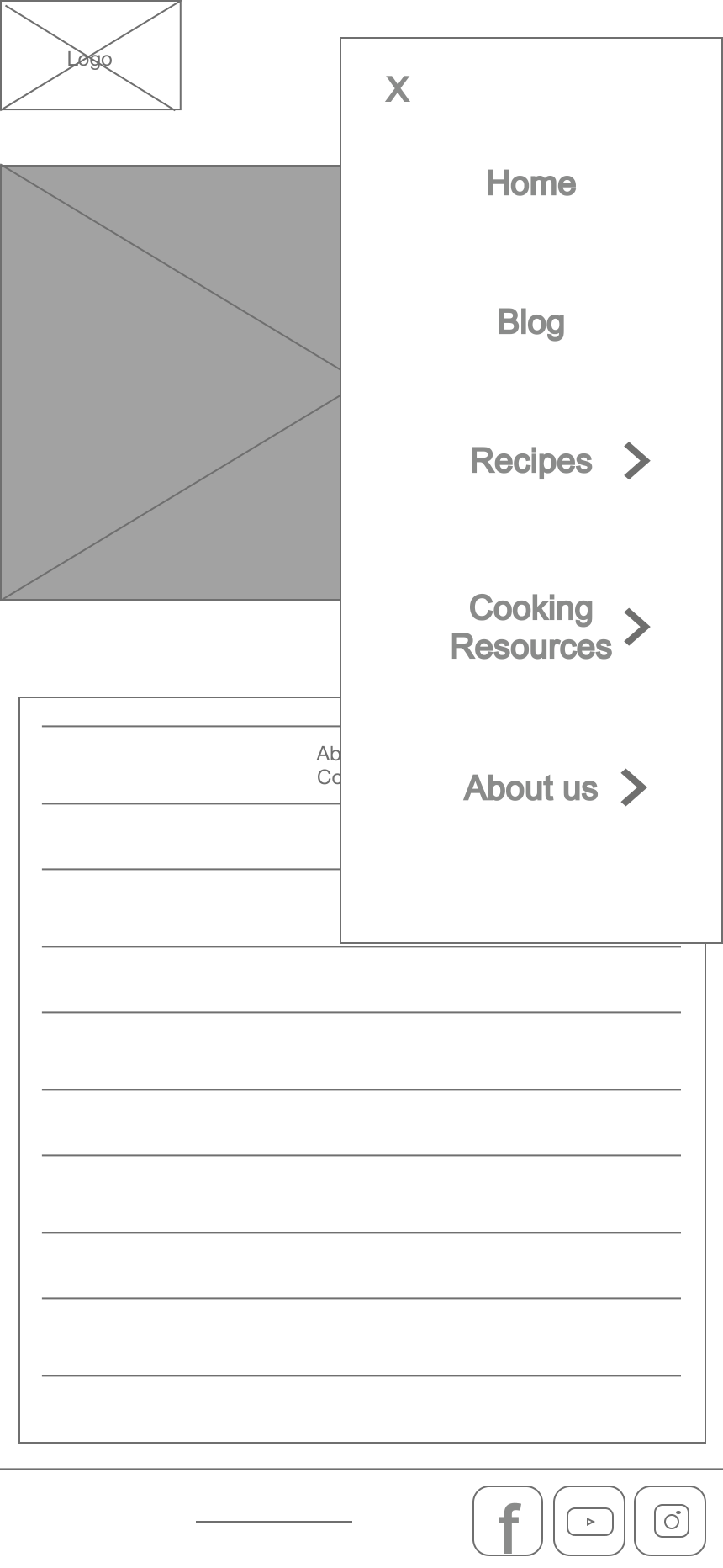 Mobile wireframe of Upskillet navigation menu