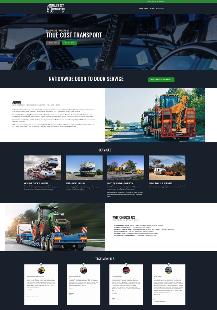 True Cost Transport full website page