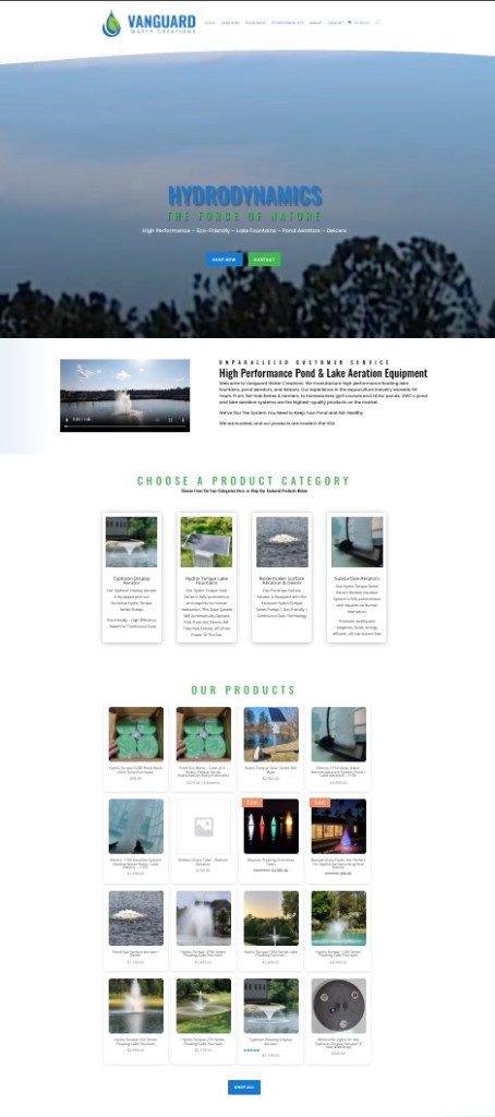 Vanguard Water Creations full website page